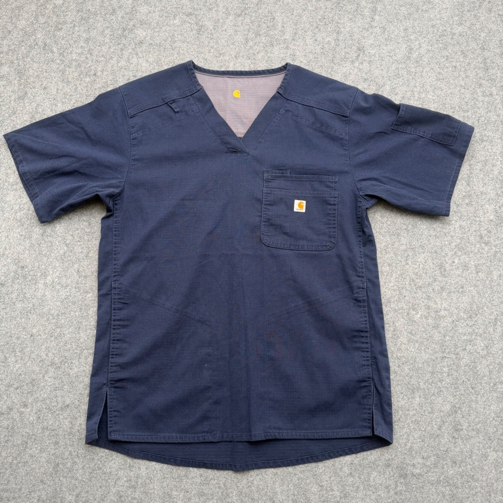 Carhartt Navy Blue Ripstop V-Neck Scrub Top Women Medium Medical Nursing